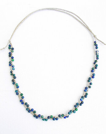 Chryzokola 4 mm Naszyjnik lniany bez metalu, galeria nuit