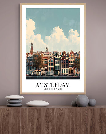 Retro plakat podróżniczy - Holandia - Amsterdam - pamiątka, prezent, Black Sapphire Art