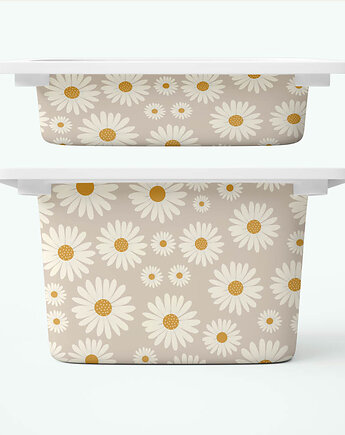 Duże stokrotki na beżowym tle - naklejki na pojemniki na zabawki, ALE Pomysl