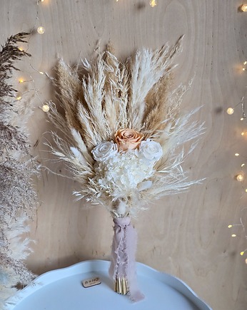 Bukiet ślubny boho z różami i trawami pampasowymi - lekki i romantyczny, BohoSuszki