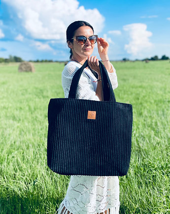 Duża torba ze sztruksu "Mili City Vibes" - czarna, Militu