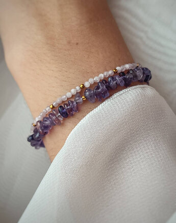Zestaw Dwóch Bransoletek z zapięciem - Ametyst, Kunzyt, Bring Biżuteria