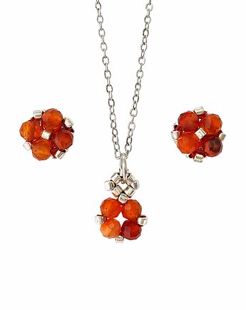 Komplet Biżuteri Karneol - Kolczyki Sztyfty i Naszyjnik, STAGHORN