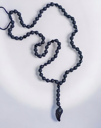 WING : onyks, lawa: naszyjnik MĘSKI supełkowany : skrzydło anioła