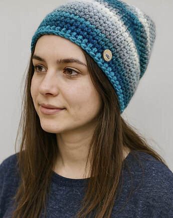 Kolorowa gruba czapka zimowa smerf ręcznie robiona, splotomaniaa