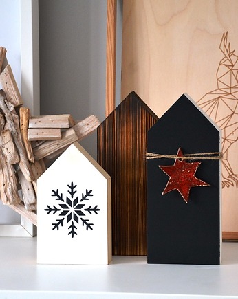 3 x domki z ceramiczną gwiazdą, Wooden Love