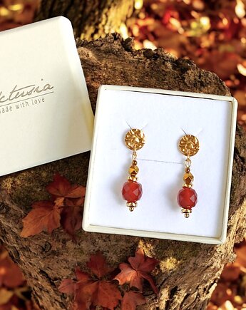 Karneol : kolczyki krótkie : ozdobne sztyfty, kaktusia