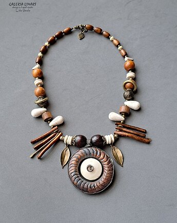 Wisiorek w kolorach ziemi w stylu boho z ręcznie wypalanej ceramiki handmade, Galeria Limart