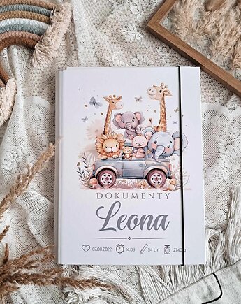 TECZKA SAFARI z metryczką, prezent na roczek, narodziny, Chrzest, LOO LOO DREAM