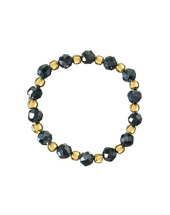 Pierścionek elastyczny spinel czarny pozłacane kulki, Bring Biżuteria