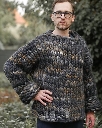 100% MERINO wełna sweter męski na drutach, PANAPUFA