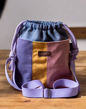 Kolorowa patchworkowa listonoszka z kominem, raspberi