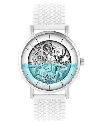 Zegarek - Steampunk wodny - silikonowy, biały, OSOBY - Prezent dla Chłopaka