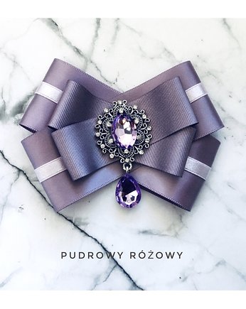 Lawendowa Brosza z Fioletowym Kryształkiem, Pudrowy Różowy