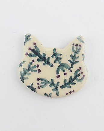 Ceramiczna broszka kot malowany, m2k studio