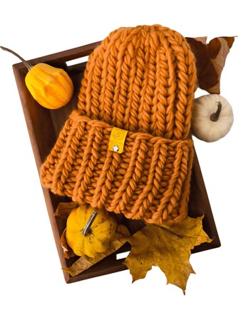 Wełniana czapka zimowa PERUVIAN WOOLY dynia, sploteka