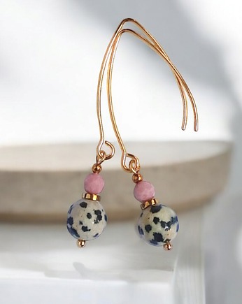 Jaspis dalmatyński i rodonit : kolczyki długie, kaktusia