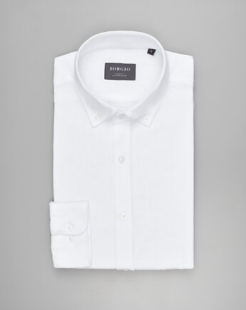 Koszula limido 00557 długi rękaw biały slim fit, BORGIO