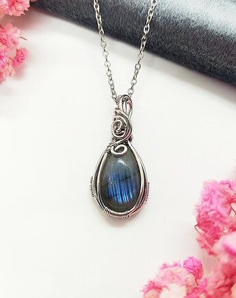 Naszyjnik Labradoryt Mini stal chirurgiczna wisiorek handmade wirewrapping, byNostawen