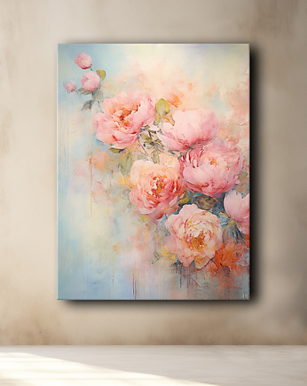 Peonie i róże - Plakat - Olej, Boho, Abstrakcja, Black Sapphire Art