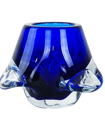 Świecznik szklany kobaltowy, włoski design, lata 60, produkcja: Włochy, Przetwory design