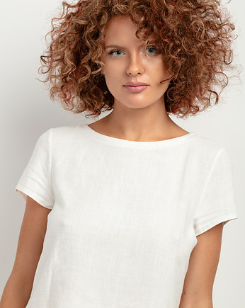 Top z lnem z krótkim rękawem T401, white sand, TESSITA