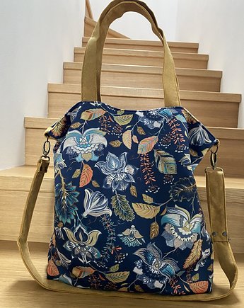 Torba na ramię XXL - print jesienne kwiaty, PRACOWNIA 166