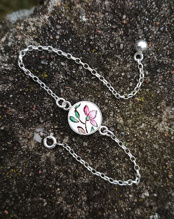 Bransoletka z różowym kwiatkiem, biżuteria z talerzy