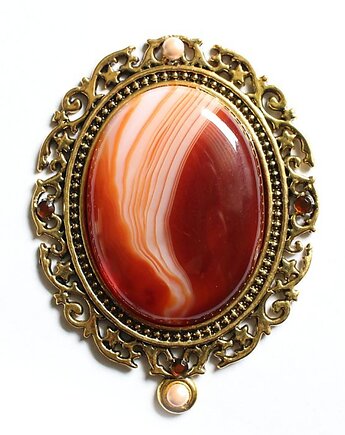 UNIKAT - broszka kameliowa z agatem, KEIT