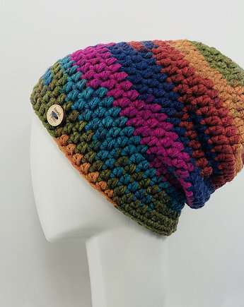 Kolorowa gruba czapka smerf ręcznie robiona, splotomaniaa