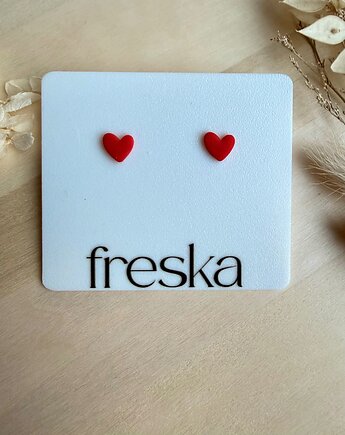 Kolczyki Serduszka matowe  - czerwone, freska