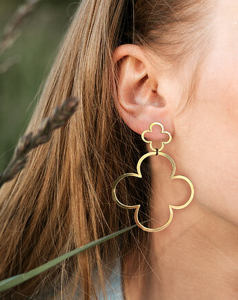 Kolczyki pozłacane Wiszące Kolczyki koniczynki, geometryczne, Anemon Atelier