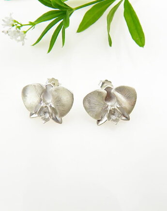 Kolczyki srebrne - Biała orchidea na sztyftach, VENUS GALERIA