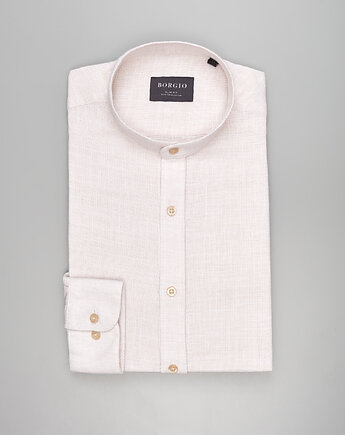 Koszula limido ze stójką 00558 długi rękaw beżowy slim fit, BORGIO