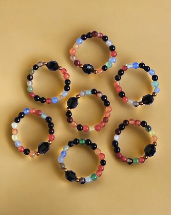 Pierścionek : turmalin, agat multicolor, kaktusia