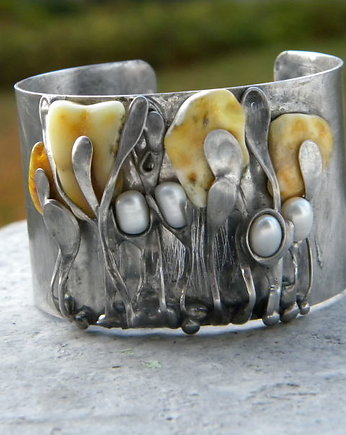 Bursztyny mleczne -  bransoleta mankiet CUFF, Beata Trotter