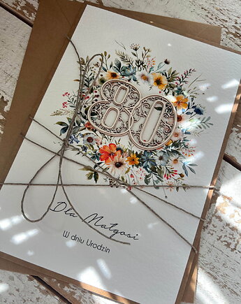 Wyjątkowa personalizowana kartka ręcznie robiona na 80 urodziny, sorte