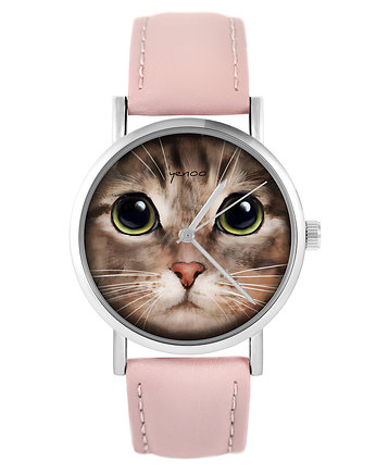 Zegarek - Kot tygrysek - pudrowy róż, skóra, yenoo