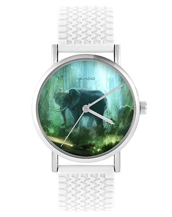 Zegarek - Słoń, dżungla - silikonowy, biały, OSOBY - Prezent dla Chłopaka