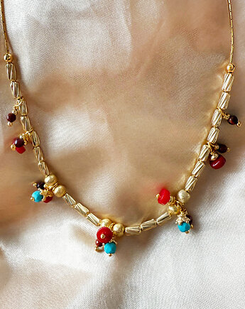 TRISKELIA  NASZYJNIK , kamienie naturalne, turkus, koral, Anemon Atelier