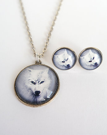 Komplet - Biały wilk - naszyjnik i kolczyki, yenoo