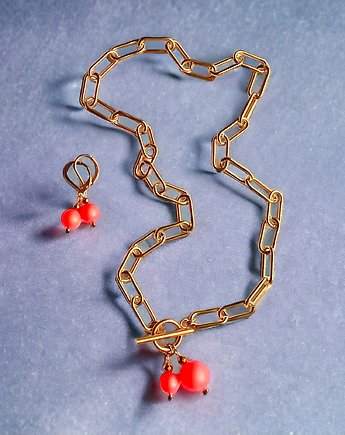 KOMPLET Swarovski neon pearls : TWO : neon orange : naszyjnik, kolczyki, kaktusia