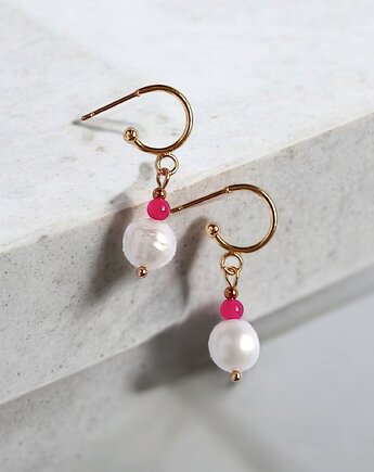 Kolczyki FUCHSIA & PEARL collection: perła i agat : sztyfty-kółka, kaktusia