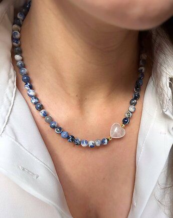 Naszyjnik niebieski Sodalit z Sercem Kryształ Górski, Lajka