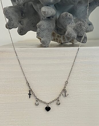 Serce krzyżyk kotwica - wiara nadzieja miłość - Naszyjnik ze srebra  925, Ade Art