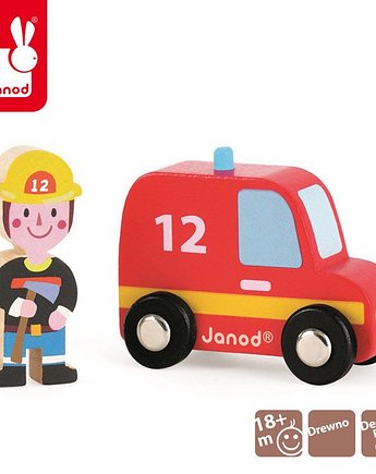 Wóz strażacki ze strażakiem. Zestaw drewniany 1+ Janod, OSOBY - Prezent dla dziecka