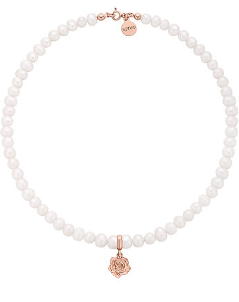 Naszyjnik z pereł naturalnych z różą z różowego złota, SOTHO