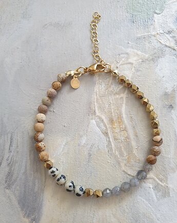 Bransoletka NEO jaspis obrazkowy, labradoryt, złoty hematyt, modesign