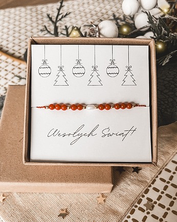 Bransoletka Santa koral i perła prezent na Święta, Tiny Stone