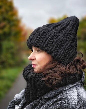 Wełniana czapka zimowa peruvian WOOLY czarna, sploteka